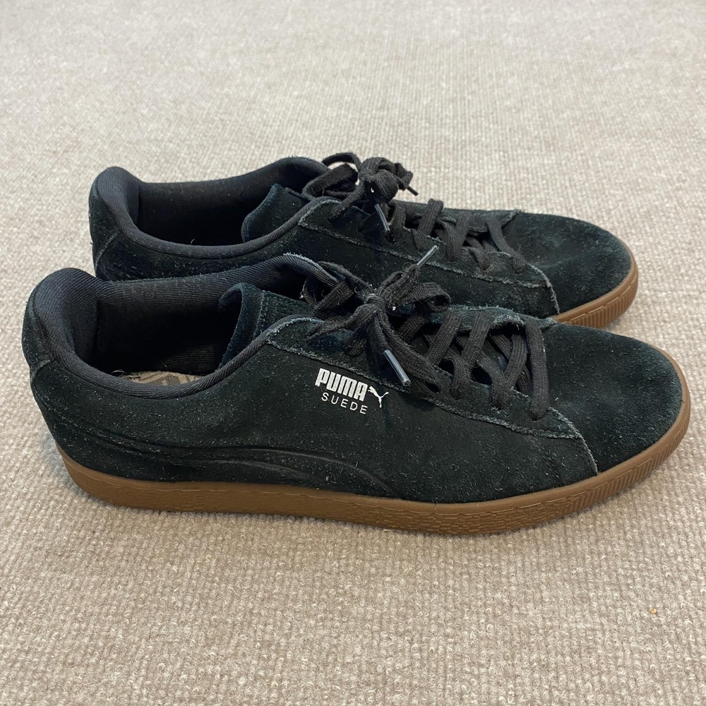 PUMA Suede Shoes Mens Size 11.5 Black Gum‎ Low Top Casual Sneakers 361098 02